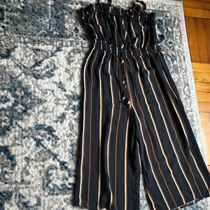 Elegant Black and Tan Striped  Spaghetti Strap Jumpsuit